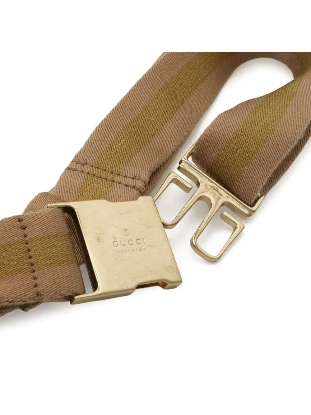 Gucci GG Canvas Sherry Line Belt Bag Waist Pouch Hip Beige Pink Metallic Gold